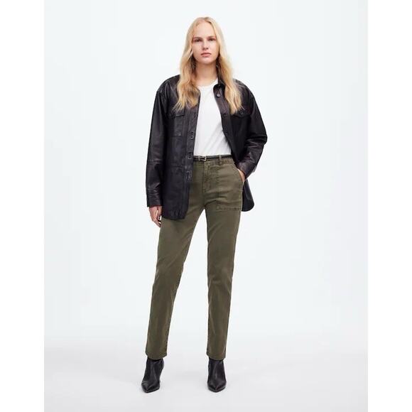 Madewell Slim Straight Utility Pants - Army Green Mid-rise Tapered Leg Inseam 27 - Picture 1 of 6